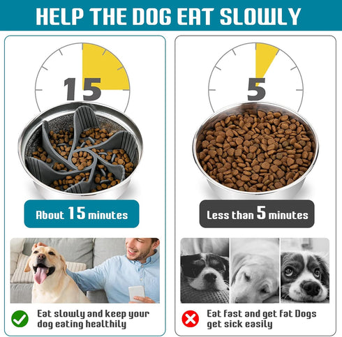 2 Pcs Dog Bowl Slow Feeder Insert, Cuttable Slow Feeder Dog Bowl Insert with Strong Suction Cups, Cat Dog Feeding Supplies, Slow Feeder for Most D...