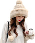 Peicees Womens Fur Hats with Pompom for Winter Warm Knit Beanie Skull Cap Russian Ushanka Trapper Hat with Ear Cover...
