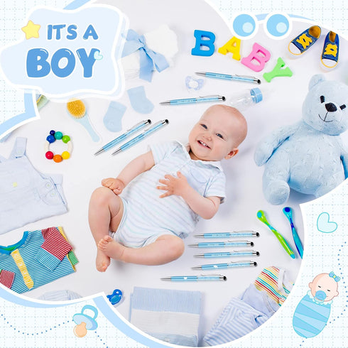 BBTO 12 Pcs Baby Shower Pens It's a Boy/Girl Baby Ballpoint Pen Crystal Pen Quotes Pen Screen Touch Stylus Tip Pen Retractable Black Ink Pen for B...