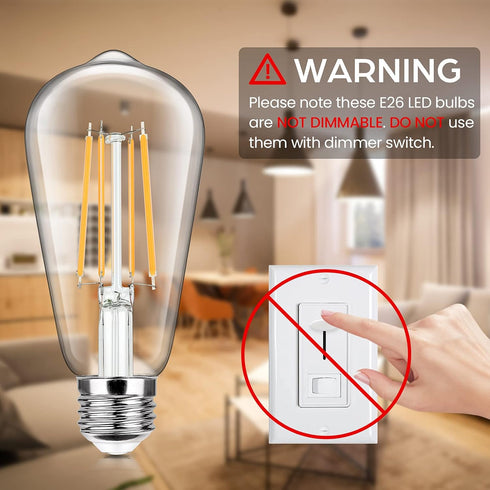 4-Pack Vintage LED Edison Bulbs 100W Equivalent 1400LM High Brightness 8W ST58 LED Filament Light Bulbs 3000K Warm White E26 Medium Base CRI90+ An...