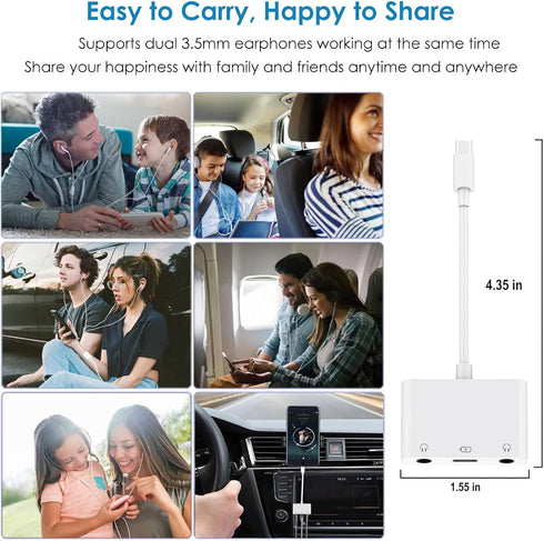 USB C to 3.5mm Headphone Splitter and Charger Adapter for iPhone 15/iPad Pro, 3 in 1 USB C to Dual Earphone Jack with PD Fast Charging Dongle Comp...