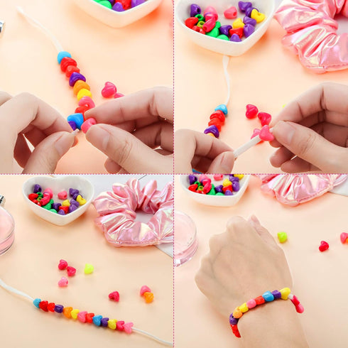 Hicarer Hearts Pony Beads Star Beads Large Hole Multi Color Acrylic Bracelet Kawaii Rainbow Necklace for Christmas Valentine's Jewelry Making Craf...