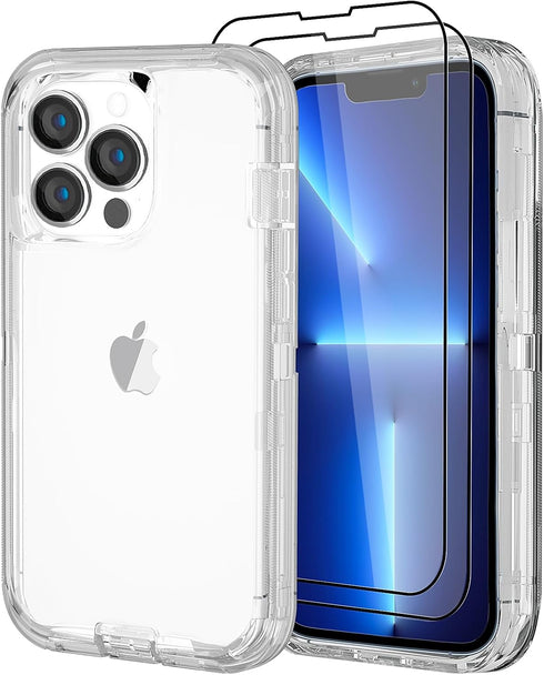 for iPhone 13 Pro Max 6.7" Heavy Duty Protection Case with 2 Screen Protector, Military Grade Drop Protective Shockproof Phone Case (Crystal Clear...