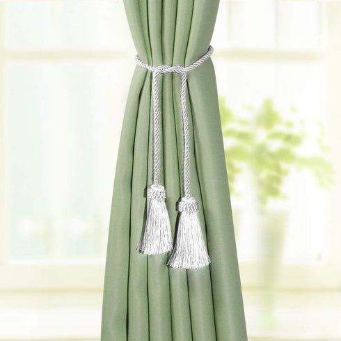 Fenghuangwu Curtain Tiebacks Handmade Decorative Curtain Holdbacks Rope with Tassel (White, 4P)...