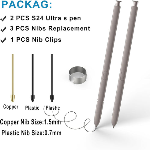 2 Pack Galaxy S24 Ultra Stylus Replacement for Samsung Galaxy S24 Ultra 5G S Pen, Galaxy S24 Ultra S Pen without Bluetooth + Tweezer + Metal Nibs ...