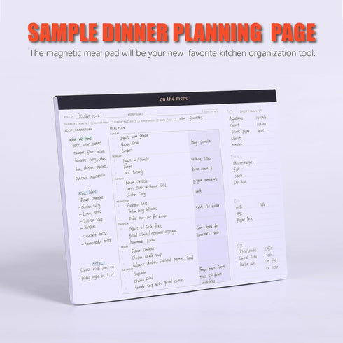 Weekly Meal Planner with Recipes and Grocery List Magnetic Notepad For Fridge - 8.5x11'' Menu Planning Pad With 54 Sheets Tear Off Shopping List F...