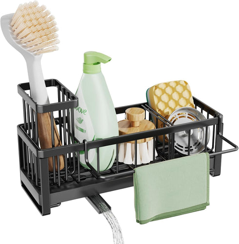 SWTYMIKI Sponge Holder for Kitchen Sink - Sink Caddy with Brush Holder Self-draining Kitchen Sponge Caddy Organizer with Divider Stainless Steel S...