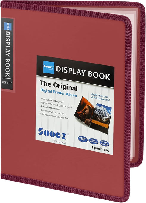 Sooez 30-Pocket Binder with Plastic Sleeves 8.5x11" (Ruby), Heavy Duty Art Portfolio Folder with Clear Sheet Protectors, Display 60 Pages, Present...