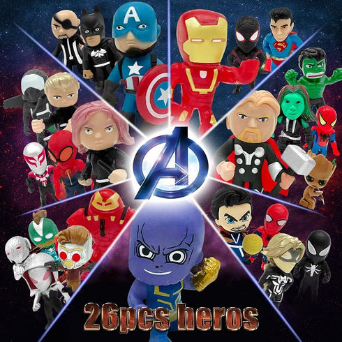 Mini Superhero Toys, 26 pcs Superhero Minifigures Small Action Figures Superhero Party Birthday Decorations for Kids’ Christmas Stocking, Easter E...