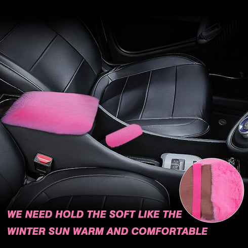7PCS Set car Interior Aesthetic Accessories, Fluffy 15 inch Steering Wheel Cover, armrest pad, seat Belt Cover,Gear Shift Cover, Fit Girly car Acc...
