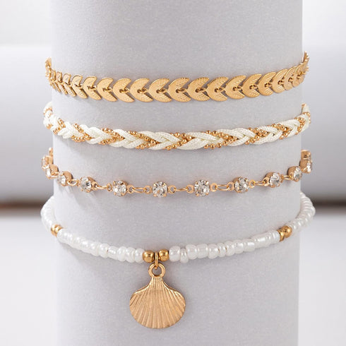 4Pcs Bohemian Puka Shell Anklets Beaded Bracelets for Woman,Gold Anklets Beach Foot Chain Charm Adjustable Bead Bracelets for Girls Foot Jewelry...