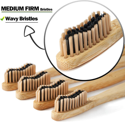 10 Count Bamboo Toothbrushes (Toothbrush Soft+Toothbrush Medium) Charcoal Toothbrushes - Natural Wood Toothbrushes Bulk, Reusable Travel Toothbrus...