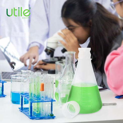 Plastic Erlenmeyer Flask Set with Screw Caps, 6pcs of Vol.125ml Scientific Conical Flask Laboratory Flask,with Molded Graduations, 4023.0651.6...