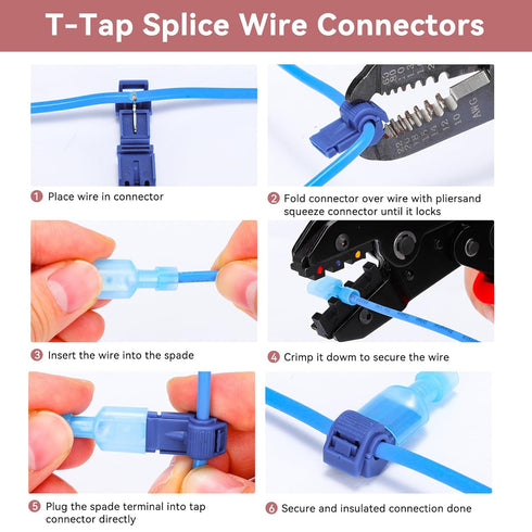 200PCS/100 Pairs T-Tap Quick Splice Disconnect Wire Terminals Spade Wire Connectors Bule 16-14 AWG Male Female Fully Insulated Electrical Automoti...