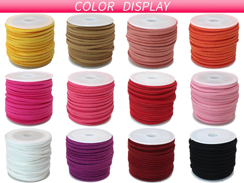 Pamir Tong 12 Rolls Suede Cord String-2.6mm 110 Yards Flat Lace Faux Bracelet Leather String Craft Supplies for Dearm Catcher Supplies-Necklace-Je...