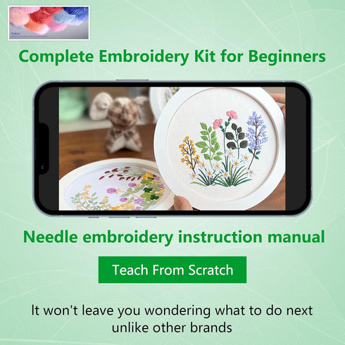 Enkor 4 Sets Embroidery Kit for Beginners Adults, Beginner Embroidery Kit for Adults, Floral Embroidery kit,Embroidery Kit for Beginners Flowers F...