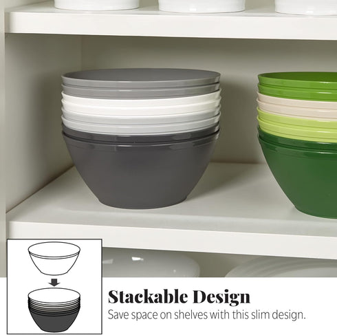 US Acrylic Unbreakable 28 oz. Plastic Stackable Cereal Bowls for Snacks & Ice Cream in Grey Colors (Set of 8) 6-inch Reusable, BPA-Free, Made in t...
