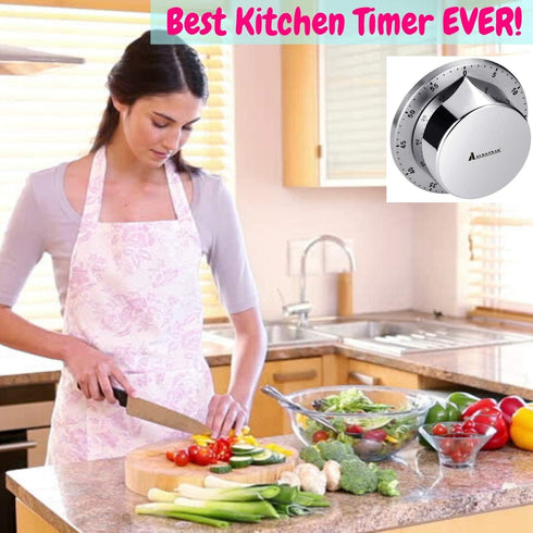 Kitchen Timer, Chef Cooking Timer Clock with Loud Alarm, No Batteries Required, 100% Mechanical - Magnetic Backing, Exquisite Stainless Steel Body...