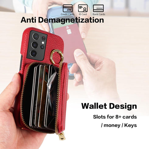 Furiet Wallet Case for Samsung Galaxy S21 Ultra 5G with Shoulder Strap Ring Buckle, Luxury PU Leather Zipper Flip Organ Purse, Card Holder Stand C...