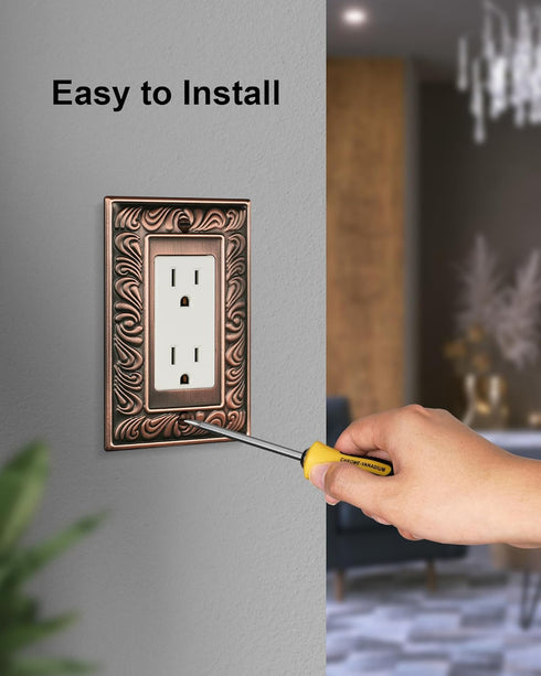 4-Pack Decorator Outlet Cover Plate, Paisley Pattern Decorative Switch Plates and Outlet Covers, Antique Copper Metal Wall Plate for Electrical Ou...