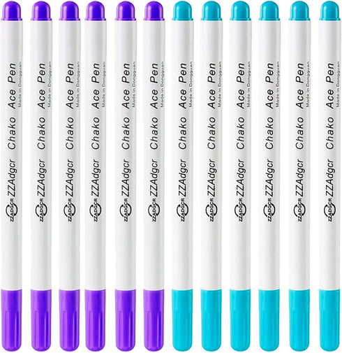 12 Pcs Disappearing Ink Pen Water Soluble Pens Fabric Markers Pens for Sewing Art DIY Tracing Embroidery Supplies (Blue, Purple)...