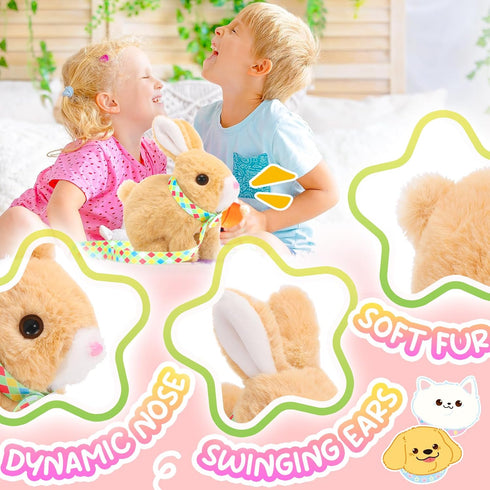 Tagitary Plush Toys Bunny Electronic Toy with Sounds,Wiggling Ears,Hopping,Twitching Mouth and Nose, Interactive Rabbit Toy for Kids with Leash,Ea...