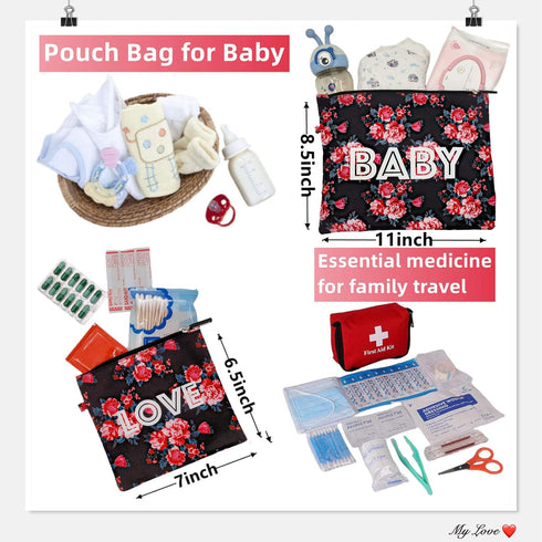 6 Pcs Diaper Bag Organizing Pouches Set Floral Print, Insert for Clothes, Bottles, Wet Bag Cloth Diapers, & Baby Essentials Clutchb Waterproof Wet...
