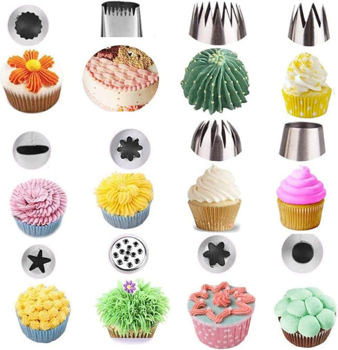 Cake Piping Set for Baking with Reusable Piping Bags and Tips, Standard Converters, Silicone Rings, Decorating Supplies for Deviled Egg , Cupcake ...