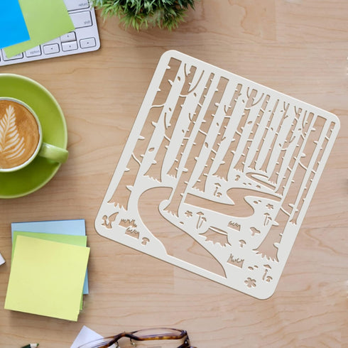 FINGERINSPIRE Woodland Forest Stencils 11.8x11.8 inch Forest Tree Painting Stencil Forest Path Stencil Plant Drawing Stencil Into The Woods Stenci...