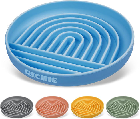 RICHIE Slow Feed Dog Bowl, Anti-Gulping, Durable Silicone, Safe for Small to Large Breeds, Blue...