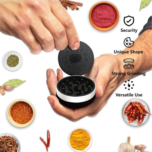 Grinder,2.2 Inch Stronger Grip Biscuit Shape Design Grinder(2 Pack, Black & White)...