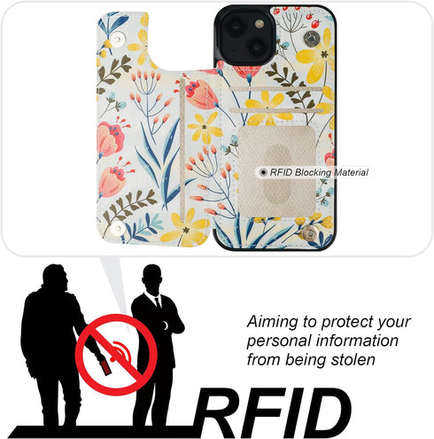 HAOPINSH for iPhone 13 Case Wallet with Card Holder, Floral Flower Pattern Back Flip Folio PU Leather Kickstand Card Slots Case for Women Girls, D...