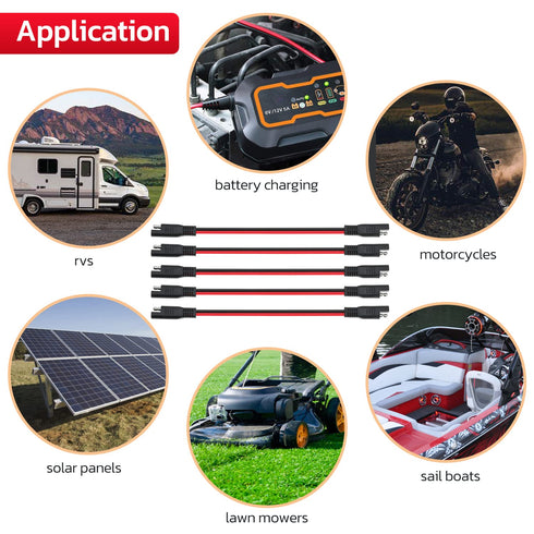 14 AWG SAE to SAE Extension Cable 14 Gauge 2-Pin SAE Connector Extension Cord with Dual Head Plug for Solar Panel Automotive Car Motorcycle 10in...