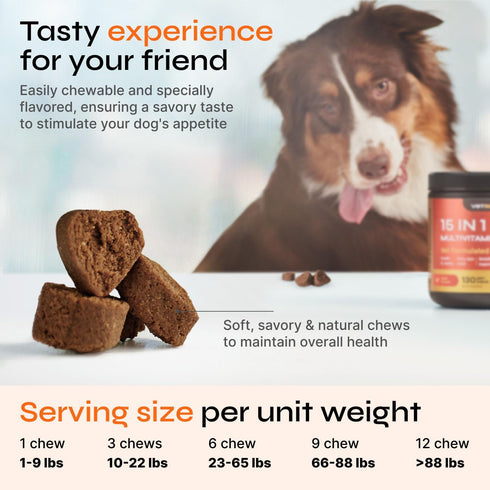 Dog Vitamins 15 in 1 - Dog Multivitamin Chews - Joint Supplement for Dogs - Dog Vitamins & Supplements for Hip & Joint, Immune System, Coat & Mobi...