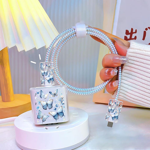 Cute Cable Protector for iPhone Apple Charger,Clear Pretty Butterfly Design,Data Cable USB Case Cord Saver Phone Charger Protector for iPhone 7 8 ...