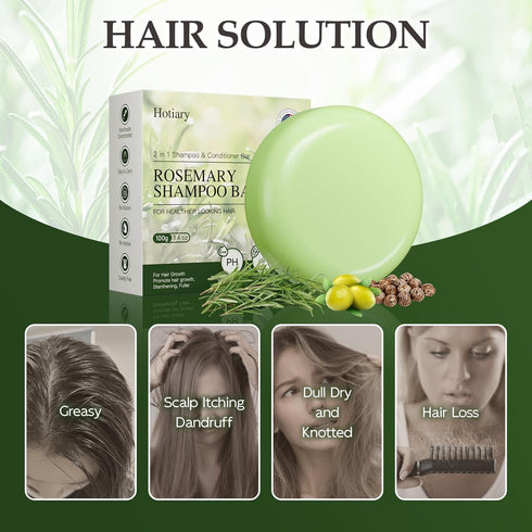 2 in 1 Rosemary Hair Regrowth Shampoo & Conditioner Bar, Prevent Hair Loss Deep Cleansing Rosemary Shampoo Bar for Fine & Oilly Hair & Scalp with ...