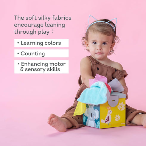 Taf Toys Sensory Crinkle Tissue Box for Toddlers. STEM Montessori Toy with Colorful Soft Scarves and Crinkling Blankies...