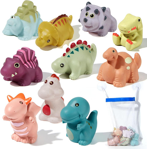 Baby Bath Toys for Kids Ages 1-3, 10 Pack No Hole Silicone Dinosaurs Bathtub Pool Float Toy Baby Girl Boy Present...