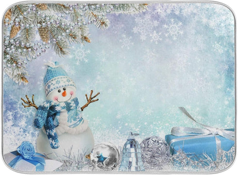 Kcldeci Merry Christmas Dish Drying Mat 18x24 inch Dish Mat Snowman Winter Xmas Dsih Drying Pad Dish Drainer Mat Protector for Kitchen Countertops...