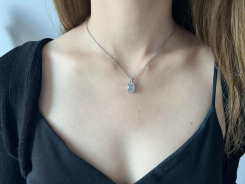 4 Pieces Fashion Shiny Square Zircon Crystal Pendant Necklace Earring Ring Jewelry Set for Women Wedding Party Prom Holiday Gifts...