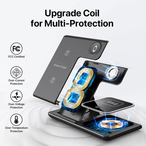 Wireless Charger 3 in 1 Wireless Charging Station, Fast Wireless Charger Stand for iPhone 15 14 13 12 11 Pro Max XR XS 8 Plus, for Apple Watch 8 7...