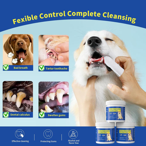 50Pcs Teeth Cleaning Wipes for Dogs & Cats, Dog Dental Care Wipes, Disposable Gentle Cleaning & Gum Care Pet Wipes...