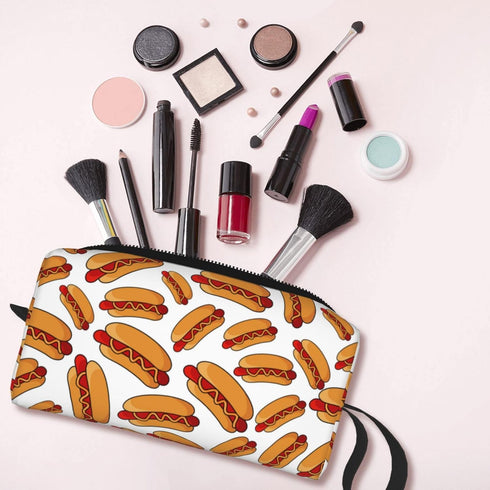 Fun Hot Dog Food Pattern Makeup Bag Organizer Small Cosmetic Bags Portable Travel Toiletry Bag With Handle Simple Accessories Storage Zipper Pouch...