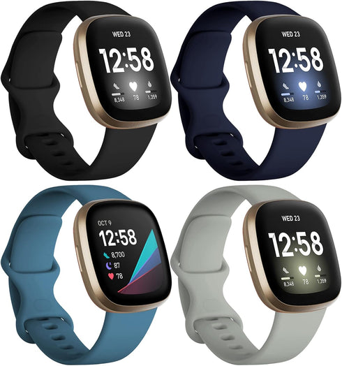 Dirrelo Bands Compatible for Fitbit Versa 3 & Sense, (4-Pack) Replacement TPU Sport Wristbands Accessories Strap for Versa 3 Sense Band Women Men,...