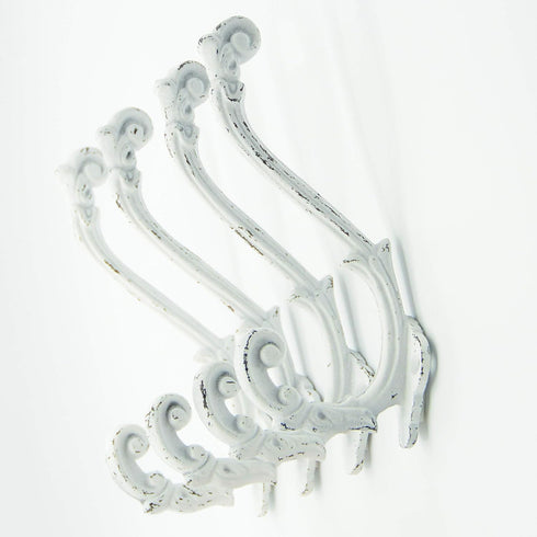 CRAFTSMAN ROAD Vintage Cast Iron Wall Hooks (Antique White Finish, Set of 4) - Rustic, Farmhouse, Shabby Chic, French Country Coat Hooks | Great f...