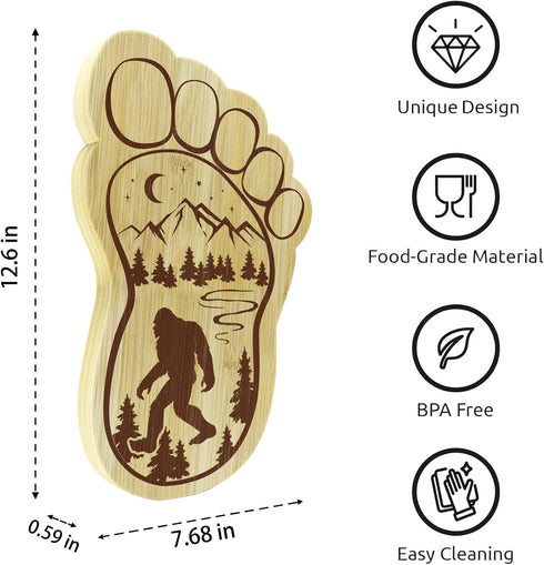Sasquatch Charcuterie Board, 12.6" X 7.6" Unique Bigfoot Gifts, Footprint Cheese Board & Serving Tray for Anniversary Birthday Party Christmas Wed...