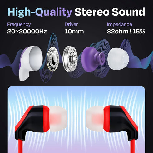 10x Multipack | Earbuds with Microphone, for Schools, Classroom, Libraries, Museums, etc., Wired in-Ear Earphones with Mic for Kids, Teenagers & A...