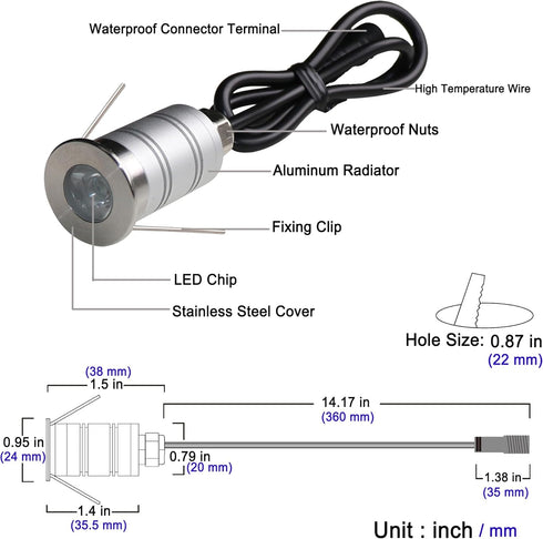 LED In-Ground Well Light,Mini 15° Narrow Beam Angle Spotlight,1W 12V-24V DC,IP67 Waterproof Underground Outdoor Landscape Lightings,Warm White-300...