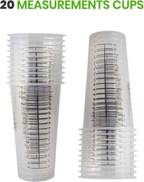 Disposable Measuring Cups for Resin – Pack of 20 16oz Clear Plastic Graduated Epoxy Mixing Cup for Paint, Resin, Stain – 1/2 Pint Reusable Plastic...