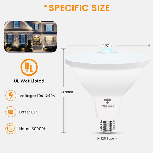 Torkase PAR38 Motion Sensor Flood Light Bulbs, Motion Activated Outdoor Lighting,200 Watt Equivalent(20W) 2000LM, 3000K Warm White,LED Flood Light...